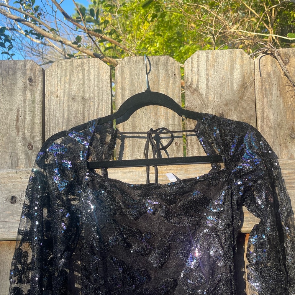 Lucy in the Sky Black sequined Babydoll Micro Mini Dress Sise S - Picture 6 of 10